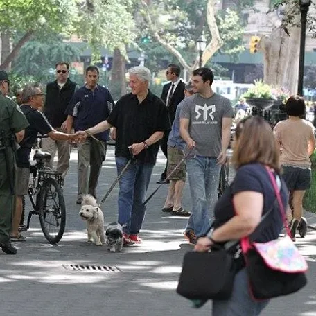 Bill Clinton has father-son bonding time with pregnant Chelsea's husband Marc as they walk their dogs in New York City

Read more: http://www.dailymail.co.uk/news/article-2718134/Bill-Clinton-father-son-bonding-time-pregnant-Chelsea-s-husband-Marc-walk-