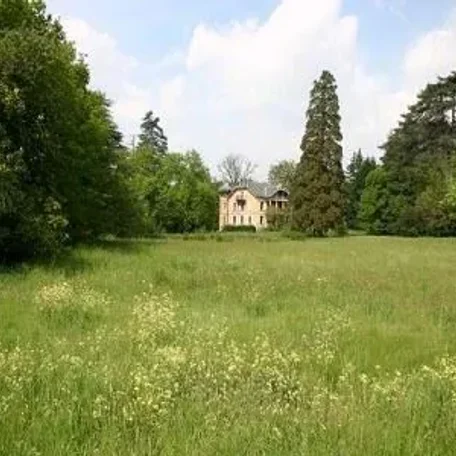 19th Century manor with original features, in-house chapel, large former caretaker's house with attached stables and barns. Set in a beautiful park of almost 16 hectares with footpaths and a pond, bordering a stunning small river
